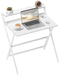 HOMCOM Birou Pliabil cu Poliță pentru Monitor, 81.5x62x86.5 cm Alb | Aosom Romania