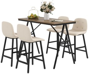 HOMCOM Set de bar format din 5 piese, masă și 4 scaune, tapițerie cu buton, spumă groasă, design cu aspect de in, bej | Aosom Romania