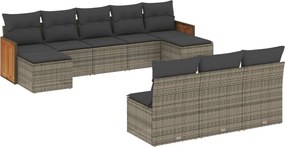 vidaXL Set mobilier de grădină cu perne, 10 piese, gri, poliratan