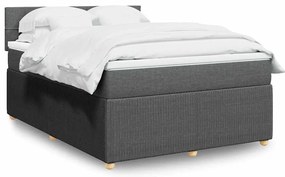 vidaXL Pat box spring cu saltea, gri închis, 140x190 cm, textil