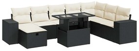 3327956 vidaXL Set mobilier de grădină cu perne, 9 piese, negru, poliratan