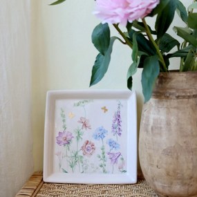 Tavă din ceramică crem cu model floral „Papillon”
