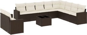 vidaXL Set canapele de grădină cu perne, 11 piese, maro, poliratan