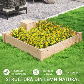 Outsunny Jardinieră de Exterior cu Compostor și Bază Deschisă din Lemn de Brad, 123x123x25,5 cm, Lemn Natural | Aosom Romania
