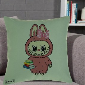 Perna Personalizata Labubu Roz cu Funda si Carti, 40x40 cm, Verde, Husa Detasabila, Perna Inclusa, BEKZ®