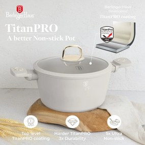 Oală cu capac 24 cm, 4.1L – Berlinger Haus Sahara Collection BH 8071, crem, antiaderentă cu titan, pentru supe și tocane