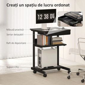 HOMCOM Birou PC cu Sertar Glisant și 2 Rafturi Deschise Negru | Aosom Romania