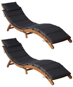 vidaXL Șezlonguri cu perne 2 buc., gri închis, lemn masiv de acacia