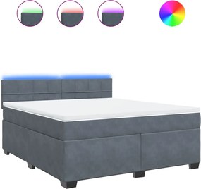 vidaXL Pat box spring cu saltea, gri închis, 180x200 cm, catifea