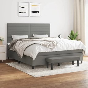 vidaXL Pat continental cu saltea, gri închis, 160x200 cm, țesătură