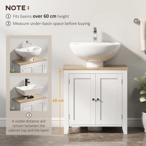 kleankin Dulap pentru Baie, Dulap Sub Chiuvetă, Dulap de Baie cu Formă de U și Raft Intern Reglabil, 60x30x60cm, Alb | Aosom Romania