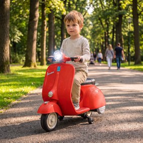AIYAPLAY Motocicletă Electrică pentru Copii 3+ Ani, licență VESPA, 6V, cu roți ajutătoare detașabile, max. 30 kg, Roșu | Aosom Romania
