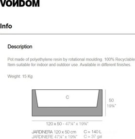 Jardiniera plante design decorativ exterior/interior JARDINIERE 120x50x50cm