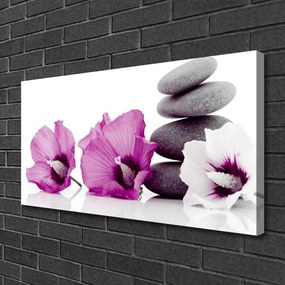Tablou pe panza canvas Floare pietre Floral Roz Alb Gri