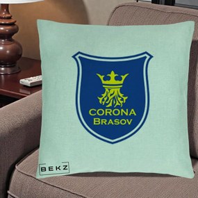 Perna Personalizata Corona Brasov Fotbal, 40x40 cm, Verde Menta, Husa Detasabila, Perna Inclusa, BEKZ®