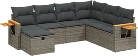 vidaXL Set canapele de grădină, 7 piese, cu perne, gri, poliratan