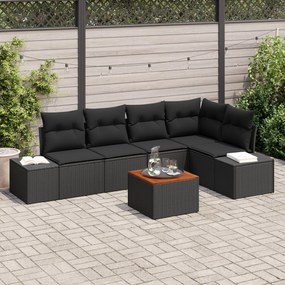 vidaXL Set de canapea de grădină cu 6 piese, perne incluse, rattan negru, lemn de acacia