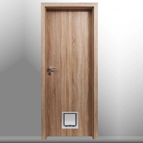 Usa de interior echipata cu usita batanta pentru pisici catei Stejar, Folie Decor