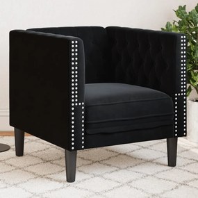 vidaXL Fotoliu Chesterfield, negru, catifea