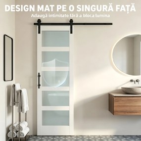 HOMCOM Ușă Culisantă Interior Rustică cu Șină Silențioasă, Kit Feronerie și Mâner, Alb | Aosom Romania