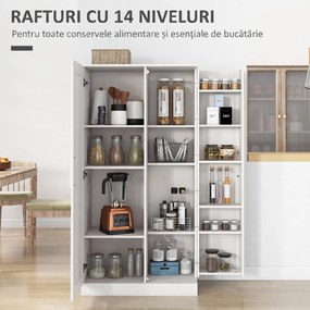HOMCOM Dulap Cămară de Bucătărie Înalt, cu 2 Uși și Rafturi Reglabile, pentru Dining și Living, 80x43x160 cm, Alb cu Efect de Lemn | Aosom Romania