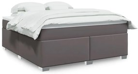vidaXL Pat box spring cu saltea, gri, 180x200 cm, piele ecologică