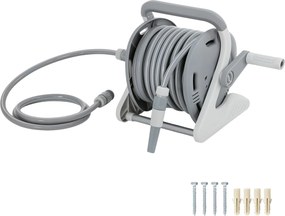 Outsunny Tambur furtun udare montat pe perete 20+2 m x Ø 15 mm, Devidor portabil pentru furtunuri, Duză cu 2 moduri, Gri | Aosom Romania