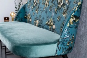 Bancheta moderna tapitata cu model floral Boutique turcoaz