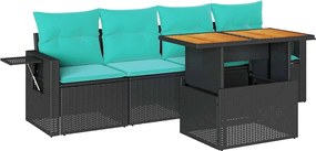 vidaXL Set mobilier de grădină cu perne, 5 piese, negru, poliratan