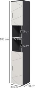 kleankin Dulap de Baie Inalt de 183cm, Dulap de Depozitare Ingust pentru Baie cu Rafturi Deschise, Dulapuri cu 2 Usi, Gri | Aosom Romania
