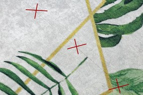 ANDRE 1168 covor lavabil Monstera pleacă, geometric anti-alunecare - alb / verde - SECUNDAR-COTATI PRODUSUL