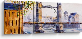 Tablou - Pictură oraș (cu ceas) (90x30 cm)