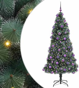 vidaXL Brad de Crăciun artificial iluminat preîntâmpinat cu set de bile