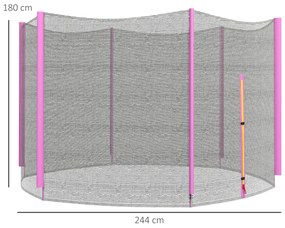 SPORTNOW Plasă Protecție Trambulină Rotundă 244cm cu 6 Stâlpi Drepti Rezistentă Negru/Roz | Aosom Romania