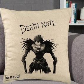 Perna Personalizata Death Note Ryuk Shinigami Alb-Negru, 40x40 cm, Bej, Husa Detasabila, Perna Inclusa, BEKZ®