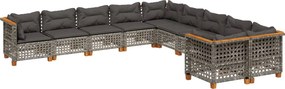vidaXL Set mobilier de grădină cu perne, 10 piese, gri, poliratan