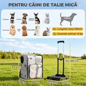 PawHut Transportor pentru Câini Și Pisici cu Roți, Mâner Telescopic, 2 Ferestre din Plasă, până la 5 kg, Gri | Aosom Romania