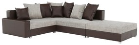 Colţar, piele ecologică maro/stofă maro, model dreapta, PETRANA NEW