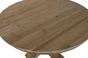 Masă dining rotundă din lemn reciclat, natur, 6 locuri, cu picior central în formă de balustru, 76 x 140 cm, „Mesa”