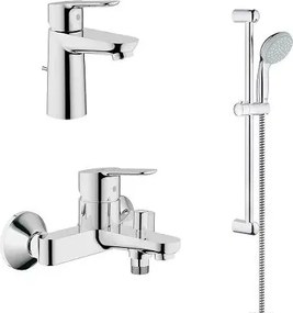 Set baterii lavoar cada si set de dus cu bara Grohe BauEdge crom