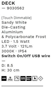 Veioza/Lampa de masa LED portabila exterior IP54 DECK alb
