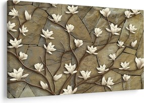 Tablou - Magnolii albe pe zidărie de piatră (90x60 cm)