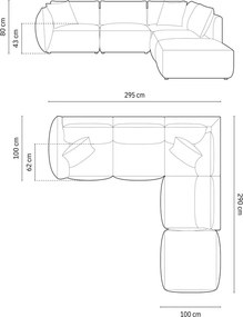 Coltar modular dreapta 4 locuri, Chris-184, Micadoni Home, 295x290x80 cm, catifea, verde deschis