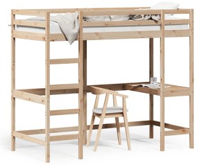 Cadru pat supraetajat cu birou, 90x200 cm, lemn masiv de pin