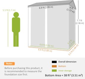 Outsunny Depozit de Grădină Înalt de 3.51m² din Oțel Galvanizat cu Guri de Ventilație, Căsuță de Grădină cu Ușă Blocabilă, Acoperiș Înclinat, Mănuși, Depozit pentru Unelte, 209x177x236 cm, Argintiu Gri | Aosom Romania