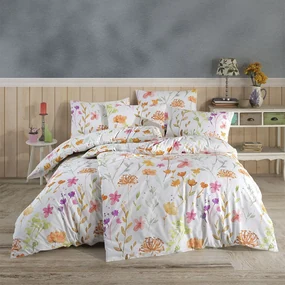 Lenjerie de pat 2 persoane Acasa Eva, cearceaf pat 220x240 cm, husa pilota 200x220 cm, 2 fete perna 50x70 cm, 100% bumbac ranforce, multicolor