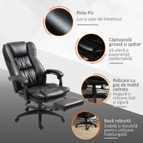 Vinsetto Scaun Birou cu Masaj, Înclinare, Piele Artificială, Negru, 68.5x68.5x119-127cm, Confort Sporit | Aosom Romania