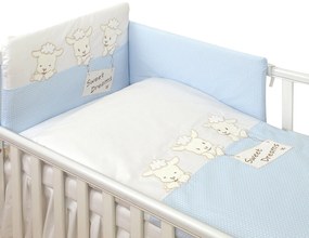 AMY - Lenjerie 3 piese Cu protectie laterala Sweet Dreams din Bumbac, 120x60 cm, Blue