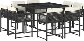 vidaXL Set mobilier de grădină cu perne, 9 piese, negru, poliratan