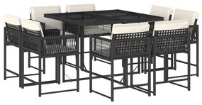 3211554 vidaXL Set mobilier de grădină cu perne, 9 piese, negru, poliratan